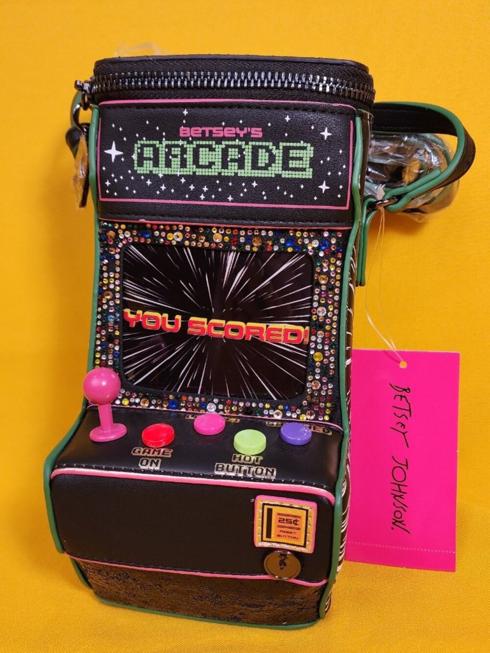 Betsey Johnson Kitsch Scored! Black Arcade Game Machine Crossbody Handbag NEW